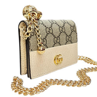 GUCCI Cream/GG Supreme Compact Wallet with Adjustable Chain Gucci