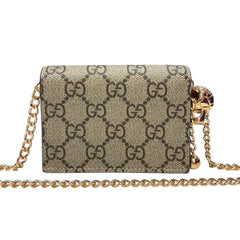 GUCCI Cream/GG Supreme Compact Wallet with Adjustable Chain Gucci