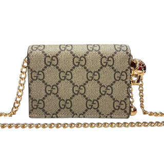 GUCCI Cream/GG Supreme Compact Wallet with Adjustable Chain Gucci