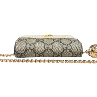 GUCCI Cream/GG Supreme Compact Wallet with Adjustable Chain Gucci