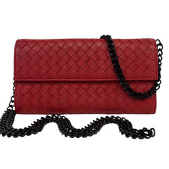 BOTTEGA VENETA Red Leather Intrecciato Wallet with added Chain Bottega Veneta
