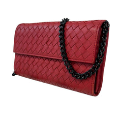 BOTTEGA VENETA Red Leather Intrecciato Wallet with added Chain Bottega Veneta