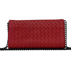 BOTTEGA VENETA Red Leather Intrecciato Wallet with added Chain Bottega Veneta