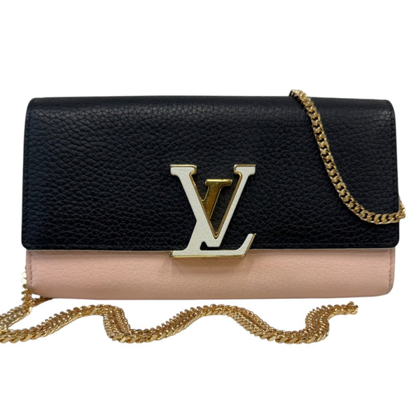 LOUIS VUITTON Tri Colored Taurillon Capucines Leather Wallet with Chain Louis Vuitton