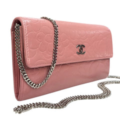 CHANEL Pink Lambskin SHW Camellia Long Flap Wallet Chanel