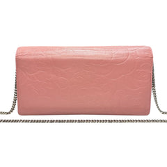 CHANEL Pink Lambskin SHW Camellia Long Flap Wallet Chanel