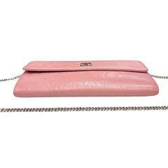 CHANEL Pink Lambskin SHW Camellia Long Flap Wallet Chanel