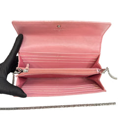 CHANEL Pink Lambskin SHW Camellia Long Flap Wallet Chanel