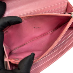 CHANEL Pink Lambskin SHW Camellia Long Flap Wallet Chanel