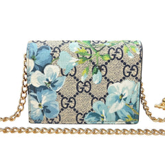 GUCCI Blue Blooms GG Supreme Compact Wallet with Adjustable Chain Gucci