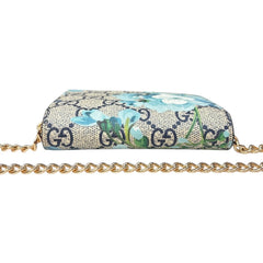 GUCCI Blue Blooms GG Supreme Compact Wallet with Adjustable Chain Gucci