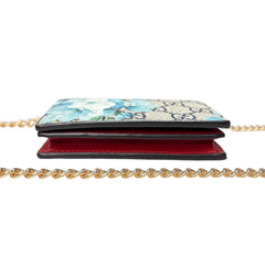GUCCI Blue Blooms GG Supreme Compact Wallet with Adjustable Chain Gucci