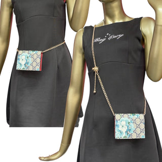 GUCCI Blue Blooms GG Supreme Compact Wallet with Adjustable Chain Gucci