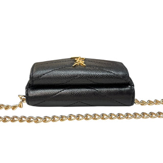 SAINT LAURENT Black Leather YSL Compact Trifold Wallet with Adjustable Chain Saint Laurent
