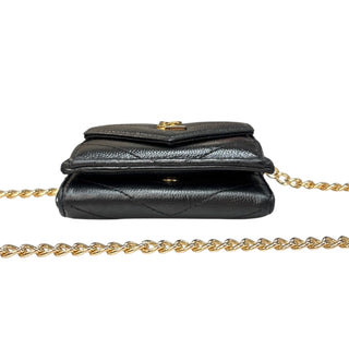 SAINT LAURENT Black Leather YSL Compact Trifold Wallet with Adjustable Chain Saint Laurent