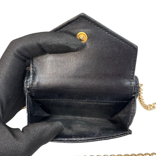SAINT LAURENT Black Leather YSL Compact Trifold Wallet with Adjustable Chain Saint Laurent