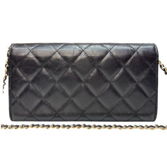 CHANEL 2.55 Black Calfskin Classic Flap Wallet with Added Chain Chanel