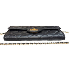 CHANEL 2.55 Black Calfskin Classic Flap Wallet with Added Chain Chanel