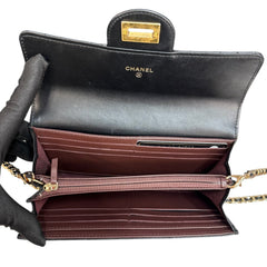 CHANEL 2.55 Black Calfskin Classic Flap Wallet with Added Chain Chanel