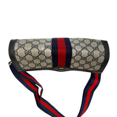 GUCCI Medium Navy Coated Canvas Ophidia Clutch with added Strap/Chain Gucci