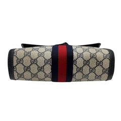 GUCCI Medium Navy Coated Canvas Ophidia Clutch with added Strap/Chain Gucci