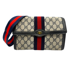 GUCCI Medium Navy Coated Canvas Ophidia Clutch with added Strap/Chain Gucci
