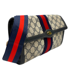 GUCCI Medium Navy Coated Canvas Ophidia Clutch with added Strap/Chain Gucci