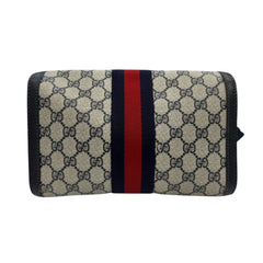 GUCCI Medium Navy Coated Canvas Ophidia Clutch with added Strap/Chain Gucci