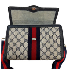 GUCCI Medium Navy Coated Canvas Ophidia Clutch with added Strap/Chain Gucci