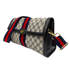 GUCCI Navy Coated Canvas Large Ophidia Clutch with added Chain/Strap Gucci