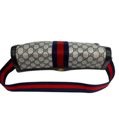 GUCCI Navy Coated Canvas Large Ophidia Clutch with added Chain/Strap Gucci