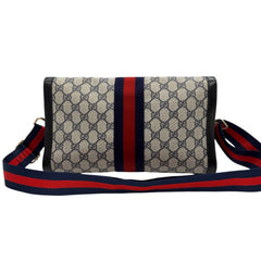 GUCCI Navy Coated Canvas Large Ophidia Clutch with added Chain/Strap Gucci