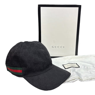 GUCCI Black GG Canvas with Color Web Baseball Cap Size Gucci