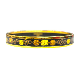 HERMES Gold and Black Enamel Bangle Bracelet Hermes
