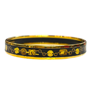 HERMES Gold and Black Enamel Bangle Bracelet Hermes