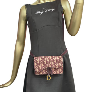 DIOR Burgundy Oblique Jacquard Saddle Bag Pochette/Waist Bag Dior