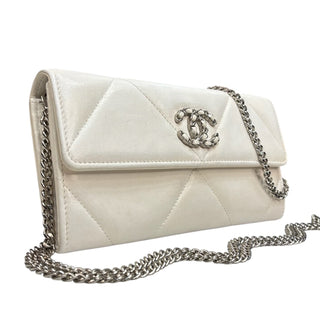 CHANEL 19 White Goatskin Large Quilt Long Flap Wallet Chanel