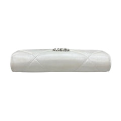 CHANEL 19 White Goatskin Large Quilt Long Flap Wallet Chanel
