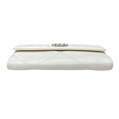 CHANEL 19 White Goatskin Large Quilt Long Flap Wallet Chanel