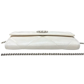 CHANEL 19 White Goatskin Large Quilt Long Flap Wallet Chanel
