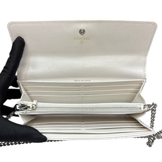 CHANEL 19 White Goatskin Large Quilt Long Flap Wallet Chanel