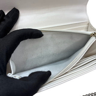 CHANEL 19 White Goatskin Large Quilt Long Flap Wallet Chanel