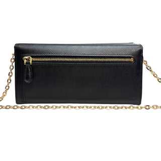 PRADA Black Saffiano/Calfskin Leather Wallet/Card Holder with Chain Prada