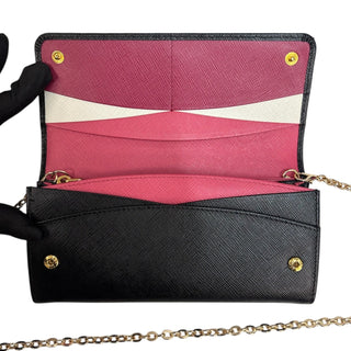 PRADA Black Saffiano/Calfskin Leather Wallet/Card Holder with Chain Prada