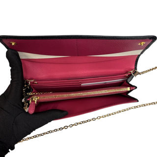 PRADA Black Saffiano/Calfskin Leather Wallet/Card Holder with Chain Prada