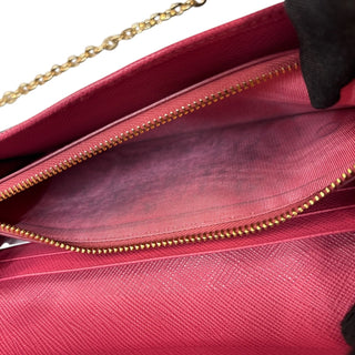 PRADA Black Saffiano/Calfskin Leather Wallet/Card Holder with Chain Prada