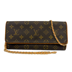 LOUIS VUITTON Monogram Coated Canvas Pochette Twin GM With Chain Louis Vuitton