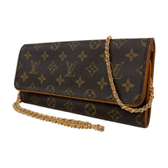 LOUIS VUITTON Monogram Coated Canvas Pochette Twin GM With Chain Louis Vuitton