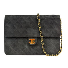 CHANEL Black Suede Classic Single Flap Chain Bag Chanel
