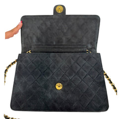 CHANEL Black Suede Classic Single Flap Chain Bag Chanel